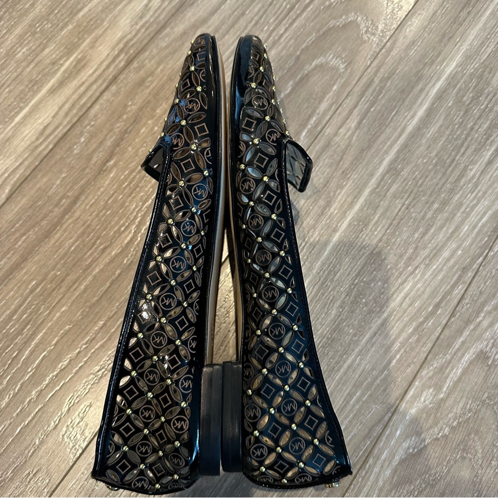 Michael Kors black and gold studded patent leather perforated loafers - Picture 4 of 8